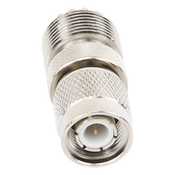 Adaptador de Conector RF / TNC Macho a UHF Hembra SO-239 / Montaje en Línea / Cuerpo Bronce Niquelado / Contacto Oro / Aislante Teflón