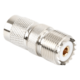 Adaptador de Conector RF / TNC Macho a UHF Hembra SO-239 / Montaje en Línea / Cuerpo Bronce Niquelado / Contacto Oro / Aislante Teflón