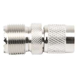 Adaptador de Conector RF / TNC Macho a UHF Hembra SO-239 / Montaje en Línea / Cuerpo Bronce Niquelado / Contacto Oro / Aislante Teflón