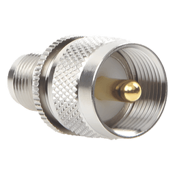 Adaptador de Conector RF / TNC Hembra a UHF Macho PL-259 / Montaje en Línea / Cuerpo Níquel / Contacto Oro / Aislante Teflón