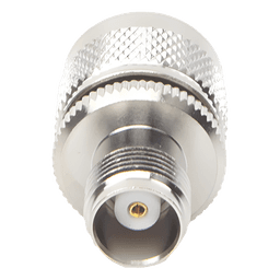 Adaptador de Conector RF / TNC Hembra a UHF Macho PL-259 / Montaje en Línea / Cuerpo Níquel / Contacto Oro / Aislante Teflón