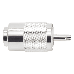 Conector UHF Macho / Compatibilidad RG-8/U y Derivados / Aislante de Teflón / Cuerpo de Bronce Plateado / Rosca Especial