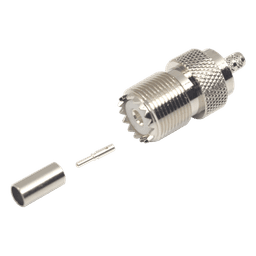 Conector UHF Hembra / SO-239 / Anillo Plegable / Cable RG-58/U y RG-142/U / Níquel y Plata / Delrin