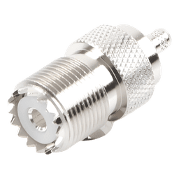 Conector UHF Hembra / SO-239 / Anillo Plegable / Cable RG-58/U y RG-142/U / Níquel y Plata / Delrin