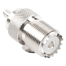 Conector UHF Hembra / SO-239 / Anillo Plegable / Cable RG-58/U y RG-142/U / Níquel y Plata / Delrin