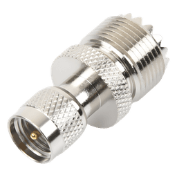 Adaptador Coaxial en Línea / Mini UHF Macho a UHF Hembra (SO-239) / Cuerpo Níquel / Contacto Oro / Aislante Teflón