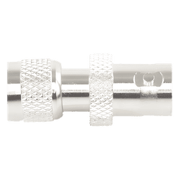 Adaptador de Conector / Mini UHF Macho a BNC Hembra / Montaje en Línea / Cuerpo Bronce Niquelado / Contacto Oro / Aislante Teflón