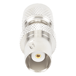 Adaptador de Conector / Mini UHF Macho a BNC Hembra / Montaje en Línea / Cuerpo Bronce Niquelado / Contacto Oro / Aislante Teflón