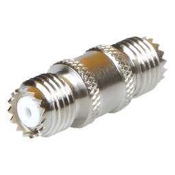 Adaptador Barril RF / Mini-UHF Hembra a Mini-UHF Hembra / Montaje en Línea / Cuerpo Bronce Niquelado / Contacto Oro / Aislante Teflón