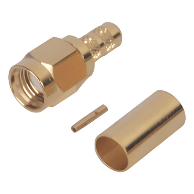 Conector SMA Macho Inverso / Anillo Plegable / Bronce-Oro / Teflón / RG-142/U