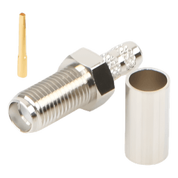 Conector Coaxial SMA Hembra / Anillo Plegable / Para Cable RG-58/U / Cuerpo Bronce Niquelado / Contacto Oro / Aislante Teflón