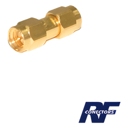 Adaptador RF Tipo Barril / SMA Macho a SMA Macho / Montaje en Línea / Cuerpo Bronce Oro / Aislante Teflón
