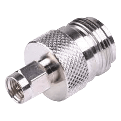 Adaptador RF Coaxial / SMA Macho a N Hembra / En Línea / Cuerpo Bronce Niquelado / Contacto Oro / Aislante Teflón