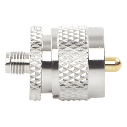 Adaptador RF en Línea / SMA Hembra a UHF Macho (PL-259) / Cuerpo Bronce Niquelado / Contacto Oro / Aislante Teflón