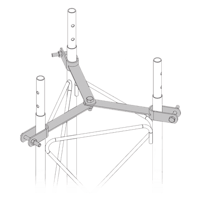 Brida de Sujeción para Retenida / Tipo Delta con Apoyo Central / Acero ASTM-36 / Galvanizado Electrolítico / Tornillería Grado 5 / Compatible con Tramos STZ30