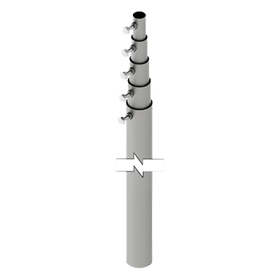 Mástil Telescópico / 15 m (49.2 ft) / 5 Secciones Concéntricas / Tubo Galvanizado Calibre 20 / Carga Máxima 6 kg / Resistencia Viento 70 km/h