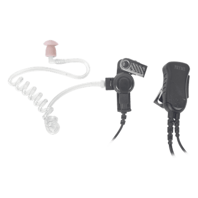Micrófono de Solapa con Audífono Discreto / Tubo Acústico Transparente / PTT Integrado / Cable Uso Rudo / Compatible Motorola y HYT