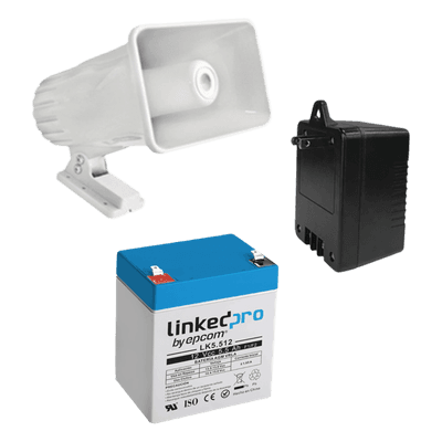 Kit de accesorios para sistema de seguridad / Batería 5.5 Ah / Transformador 16.5 VCA / Sirena 30W / Diseño compacto