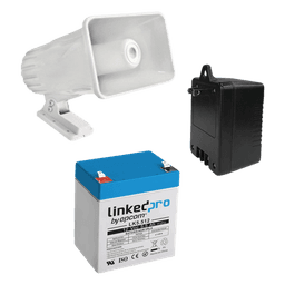 Kit de accesorios para sistema de seguridad / Batería 5.5 Ah / Transformador 16.5 VCA / Sirena 30W / Diseño compacto