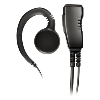 Micrófono de Solapa con Auricular G-Hook / Cable Kevlar 30' (9.1 m) / Compatible Motorola 2-Pin e HYT / Reducción de Ruido / Rotación 360°