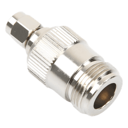 Adaptador Coaxial en Línea / SMA Macho Inverso a N Hembra / Frecuencia 18 GHz / Cuerpo Bronce Niquelado / Contacto Oro / Aislante Teflón