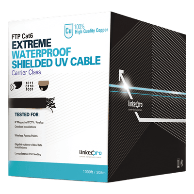 Bobina de Cable Cat6+ / 305 m (1000 pies) / Calibre 23 AWG / FTP Blindado / Exterior UV / CMX / UL