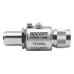 Protector de Línea Coaxial, tipo tubo de gas y paso de C.D., para 0-2.5 GHz, 750W y 0.2 dB de Perdida por Inserción