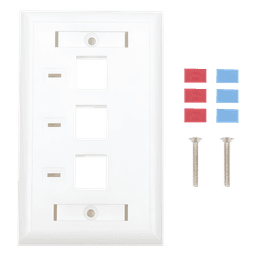 Placa de Pared / 3 Puertos Keystone / Espacio para Etiqueta / 70 x 115 mm / 2.75 x 4.52 in / Blanco