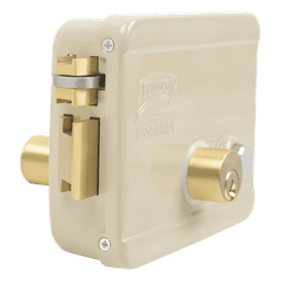 Cerradura Eléctrica / Doble Cerrojo / 12 VCC/VCA / Consumo 2 A/4 A / Botón Integrado / Izquierda / Exterior
