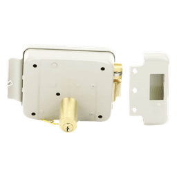 Cerradura Eléctrica / Doble Cerrojo / 12 VCC/VCA / Consumo 2 A/4 A / Botón Integrado / Izquierda / Exterior