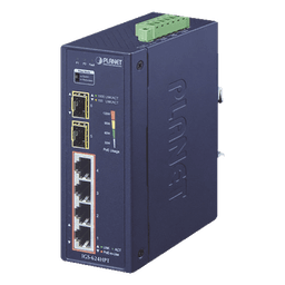 Switch PoE+ Industrial / 4 Puertos Gigabit PoE+ 802.3at / 2 SFP 1000X / IP40 / -40°C a 75°C / 130.6W / 12-56VDC