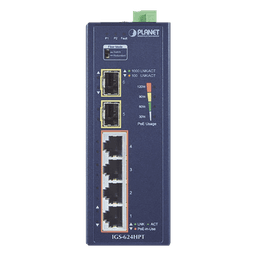 Switch PoE+ Industrial / 4 Puertos Gigabit PoE+ 802.3at / 2 SFP 1000X / IP40 / -40°C a 75°C / 130.6W / 12-56VDC