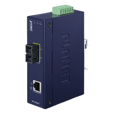 Convertidor de Medios Industrial / 10/100 Base-TX a 100 Base-FX / Multimodo SC / Alcance 2 km / IP30 / -40 a 75°C
