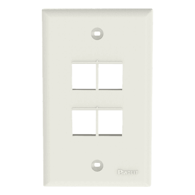 Placa de Pared Vertical / 4 Puertos Keystone / ABS / Blanco Mate / 69.8 x 114.3 mm / 2.75 x 4.5 pulg. / RoHS