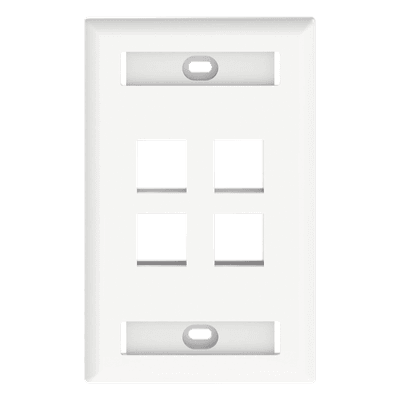 Placa de Pared Vertical / 4 Puertos Keystone / 69.8 x 114.3 mm / 2.75 x 4.5 pulg. / Con Etiquetas / Blanco