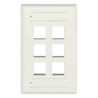 Placa de Pared Vertical / 6 Puertos Keystone / Blanco Mate / 2.75 x 4.5 pulg.