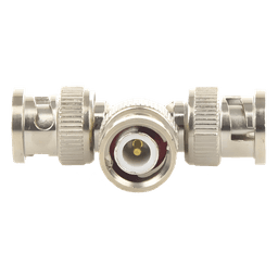 Adaptador Coaxial Tipo T / Triple BNC Macho / 75 Ohm / RG-59 y RG-6 / Níquel y Oro / 39.9 mm de Longitud