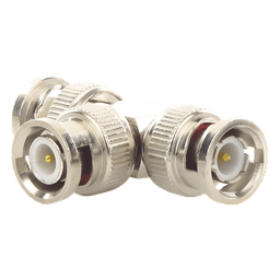 Adaptador Coaxial Tipo T / Triple BNC Macho / 75 Ohm / RG-59 y RG-6 / Níquel y Oro / 39.9 mm de Longitud