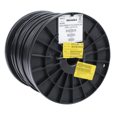 Bobina Cat5e UTP / 305m (1000 pies) / Gel para Exterior / 24 AWG / Negro / -20°C a 75°C