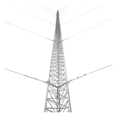 Torre Arriostrada de Piso / 57 m (187 ft) de Altura / 19 Tramos / Carga Axial 500 kg / Resistencia Viento 200 km/h / Galvanizado en Caliente