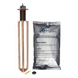 Electrodo de Puesta a Tierra / 45 Amp / Filtro LCR / Resistencia < 2 Ohm / Cobre Electrolítico / Compuesto H2Ohm / 20 Años Sin Mantenimiento