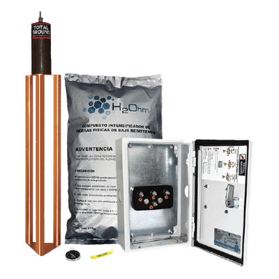 Kit de puesta a tierra / 45 A / Resistencia <2 ohm / Electrodo cobre electrolítico / Filtro LCR / Compuesto H2Ohm / Gabinete NEMA 4