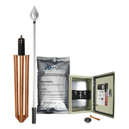 Kit de Protección Contra Rayos / 160 m (524.9 ft) de Diámetro de Protección / Punta de Acero Inoxidable / Mástil 1.2 m (3.9 ft) / Electrodo 100 kA / Mejorador de Suelo 11 kg