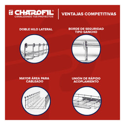 Charola Tipo Malla / 66 mm Peralte / 200 mm Ancho / 3 m (9.84 ft) / Electro Zinc / 210 Cables Cat6