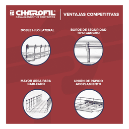 Charola Tipo Malla / 100 mm x 33 mm / Electro Zinc 15-20 μm / 3 m (9.84 ft) / 53 Cables Cat6