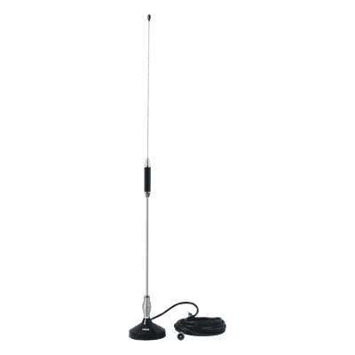 Antena Móvil CB / Banda Civil 26.960 - 27.400 MHz / Acero Inoxidable / Base Magnética / Cable RG58 5 m / 61 cm (24 in)
