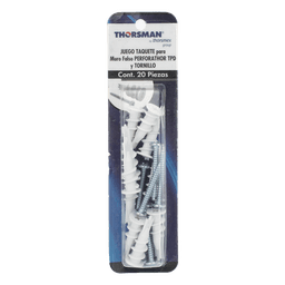 Kit de Fijación Autoperforable / 10 Unidades / Carga 5 kg / Tornillo 10 mm x 38 mm / Tablaroca y Mampostería / Nylon Reforzado / -40°C a +80°C