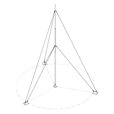 Mástil Telescópico / 9 m (29.5 ft) / 3 Secciones / Base Galvanizada / Anclajes Concreto / Retenida Opcional / 5 kg Capacidad