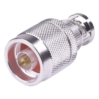 Adaptador Coaxial en Línea / N Macho a BNC Macho / Impedancia 50 Ω / Cuerpo Bronce Plateado / Contacto Oro / Aislante Teflón