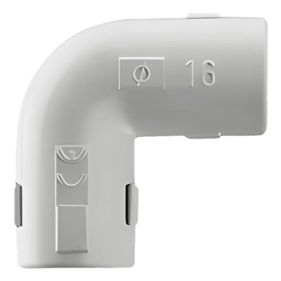 Unión en L para Tubería Rígida / PVC 25 mm / Auto-extinguible / Libre de Halógenos / Resistente a Impactos